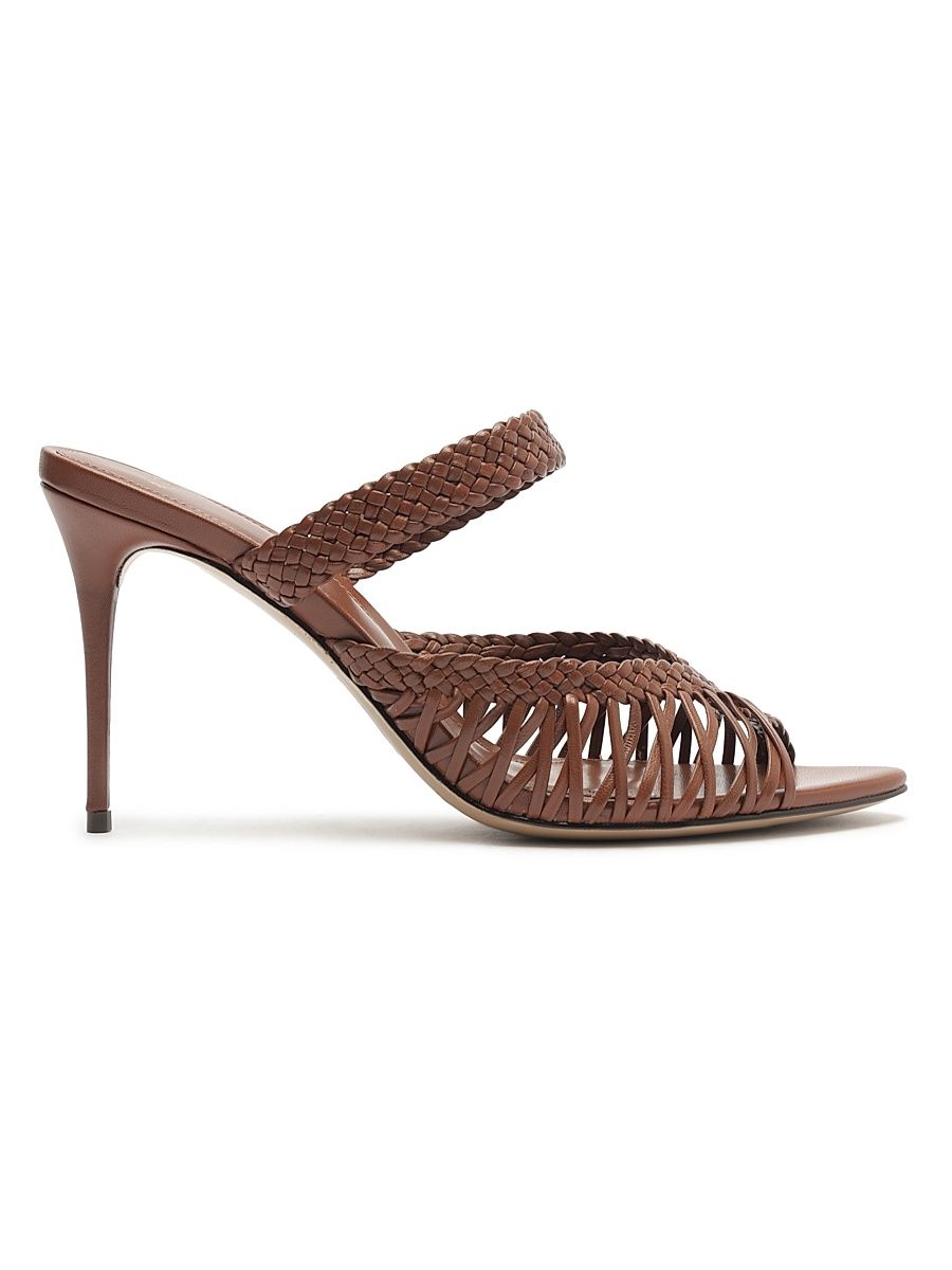Women's Agatha 85MM Braided Leather Sandals - Chocolate Fondue - Size 8.5