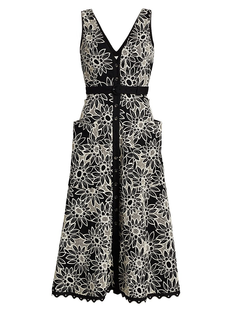 Women's Zoey Floral Sleeveless Midi-Dress - Black Daisies - Size 14