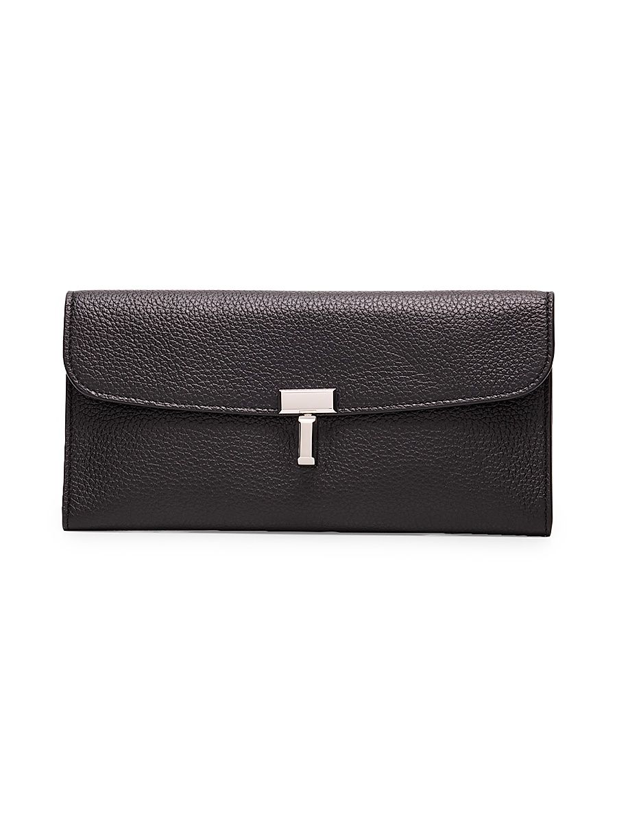 Women's Grained Leather Long Wallet - Black
