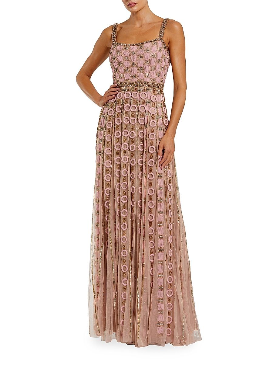 Women's Embroidered Mesh A-Line Gown - Rose - Size 14