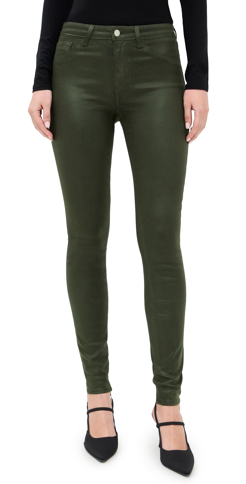 L'AGENCE Marguerite High Rise Skinny Jeans Deep Olive Coated 25