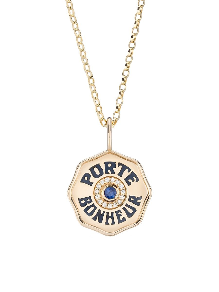 Women's Je Porte Bonheur 14K Yellow Gold, Blue Sapphire, & 0.15 TCW Diamond Mini Pendant Necklace - Sapphire