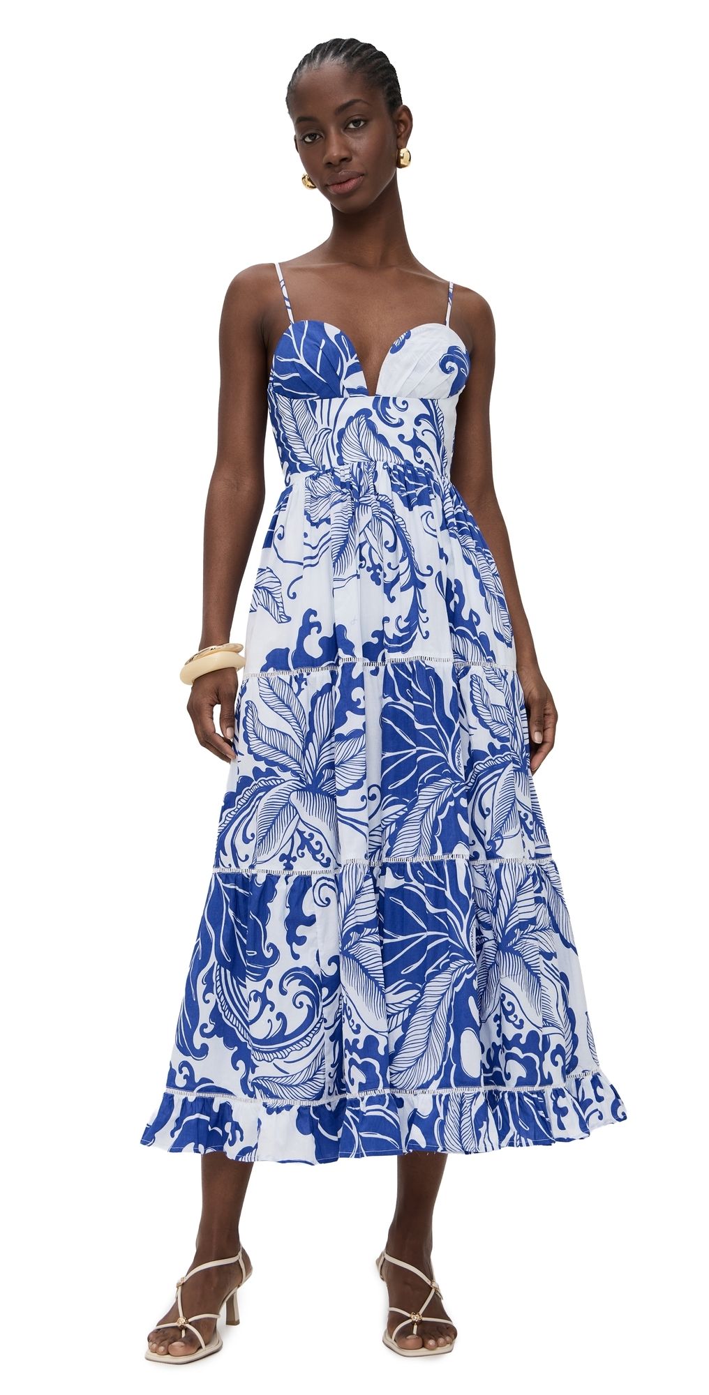 Poupette St Barth Milena Long Dress Blue Reef Wave S