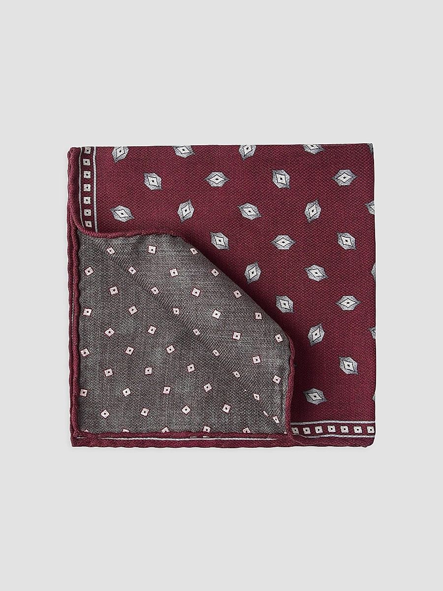 Brunello Cucinelli Men's Silk Pocket Square with Diamond Design - Red