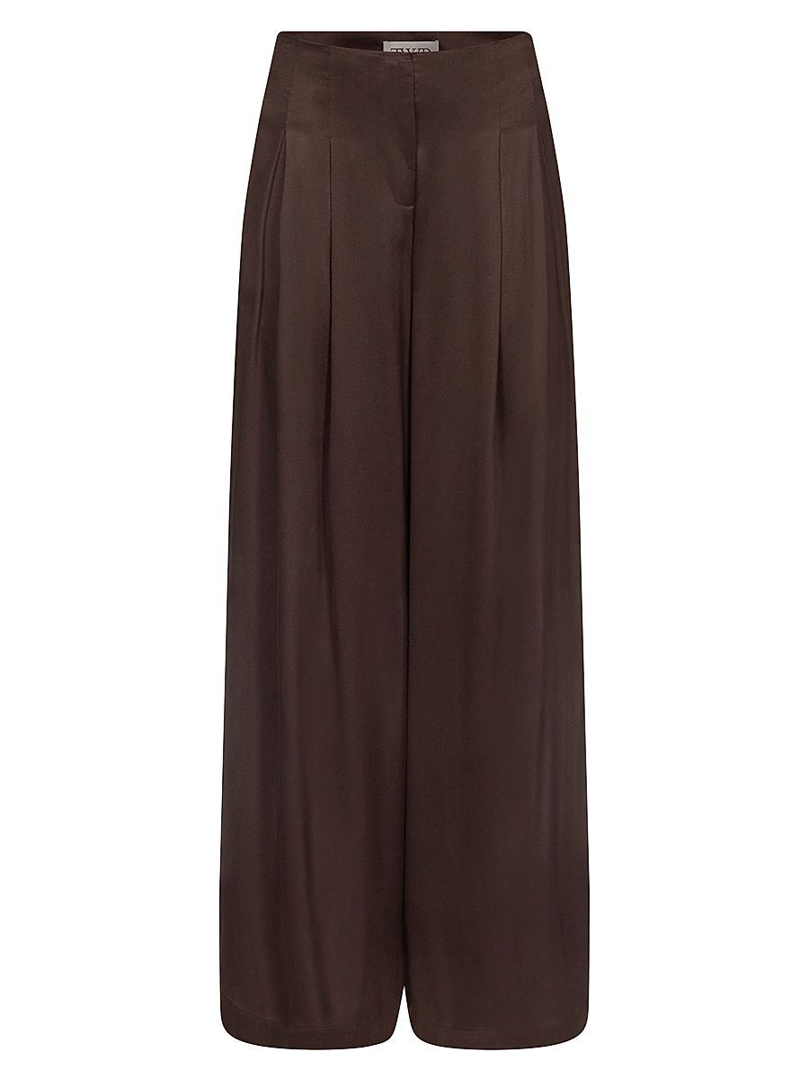 Women's Drew Pleated Silk-Blend Wide-Leg Pants - Delicioso - Size 8