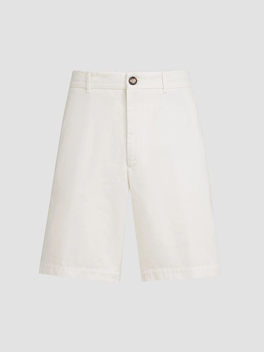Men's Garment-Dyed Bermuda Shorts in Twisted Cotton Gabardine - White - Size 32