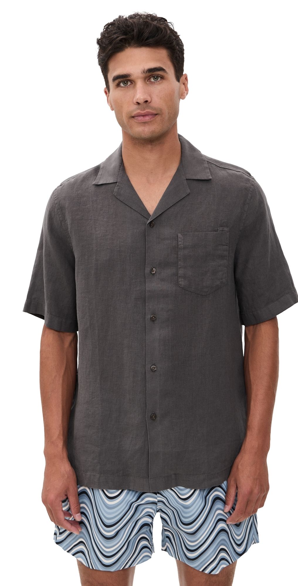 Frescobol Carioca Angelo GD Linen Short Sleeve Shirt Cedar Grey XL