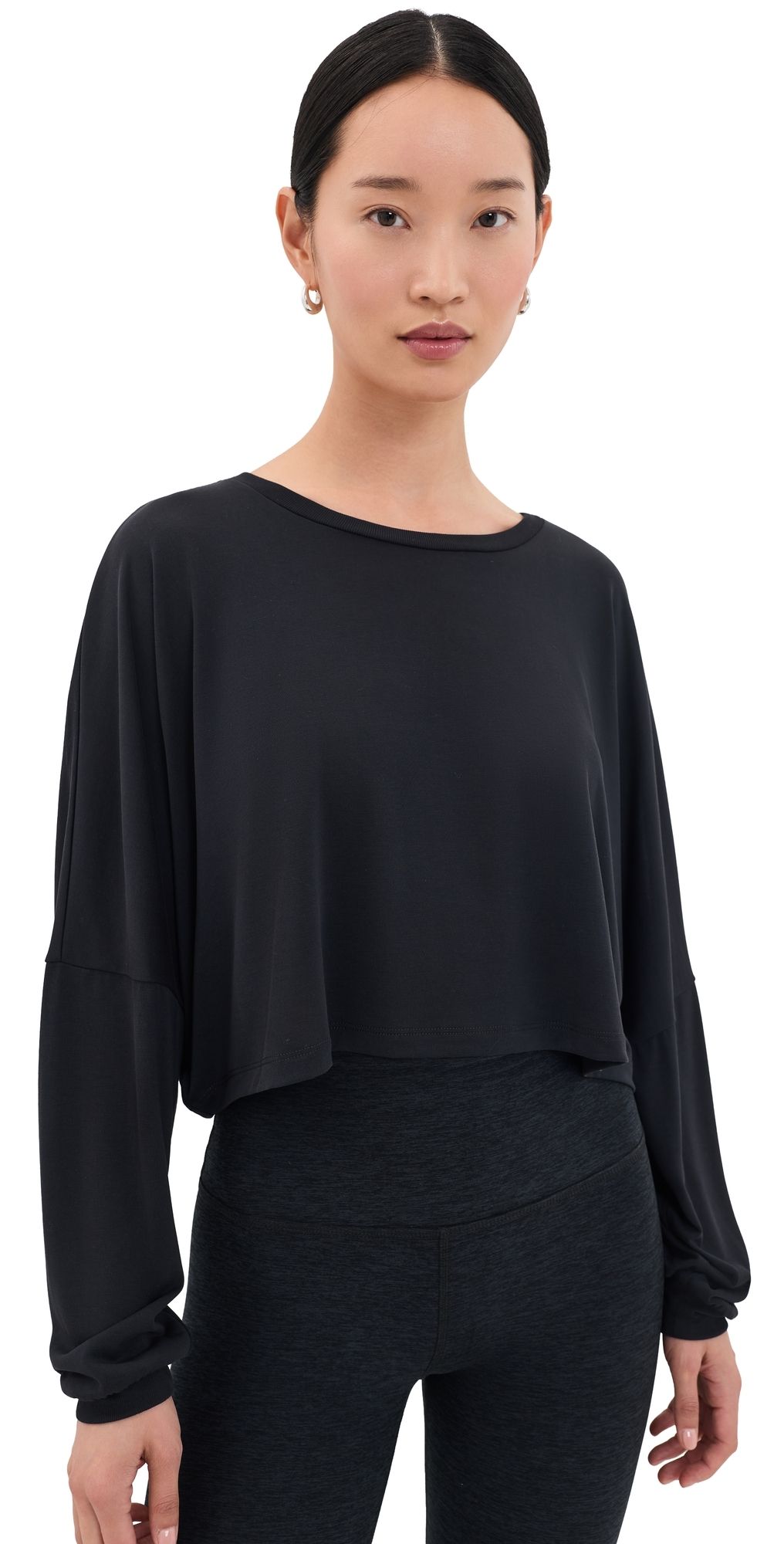 Beyond Yoga Studio Luxe Cropped Long Sleeve Tee Black XS
