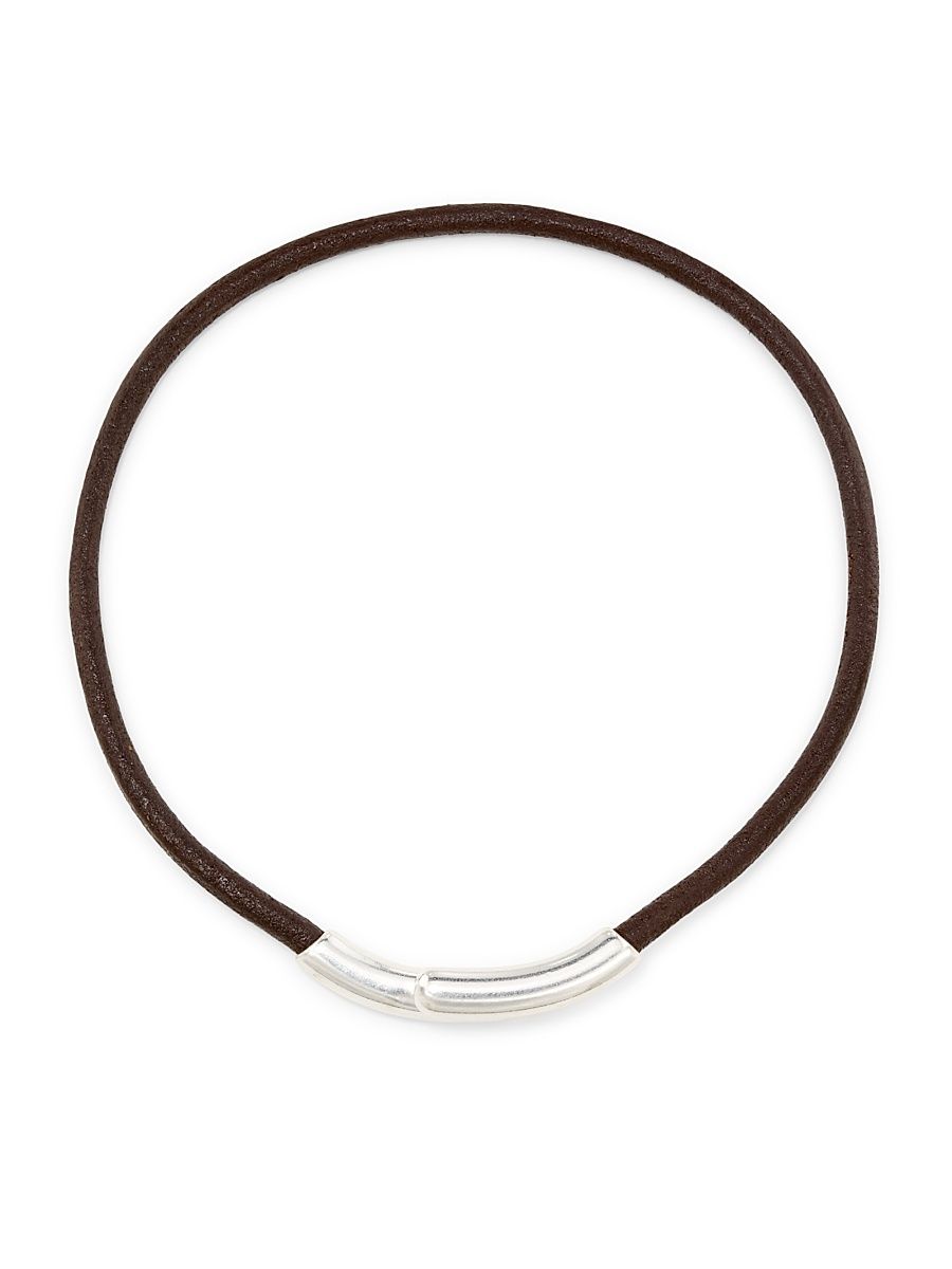 Women's Lasso Leather & Silver-Plated Necklace - Brown Silver