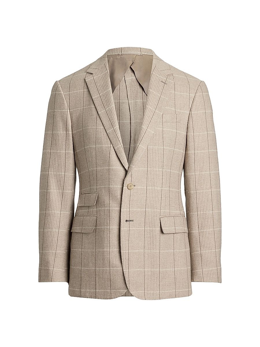 Men's Kent Windowpane Check Wool-Blend Sport Coat - Summer Sand Truffle - Size 46