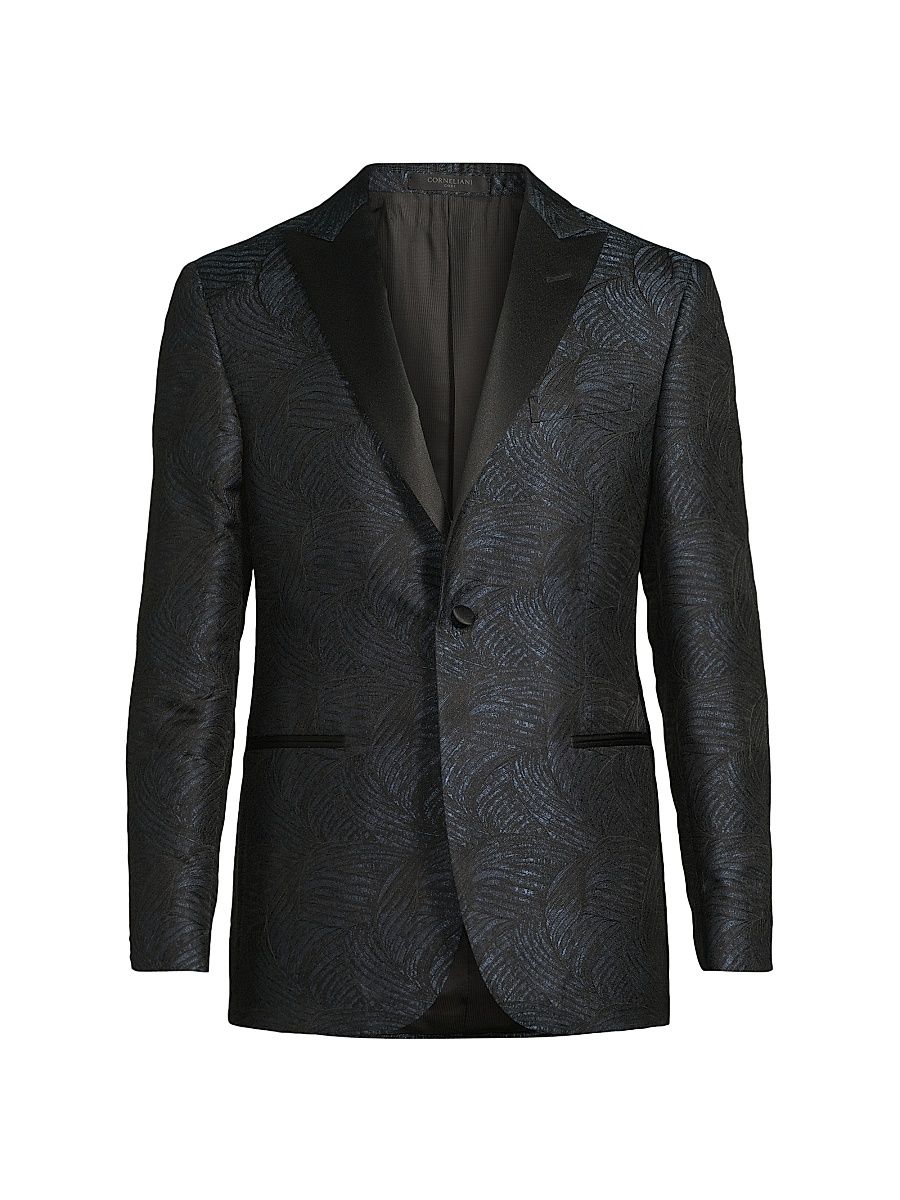 Men's Jacquard Silk Blazer - Navy - Size 42