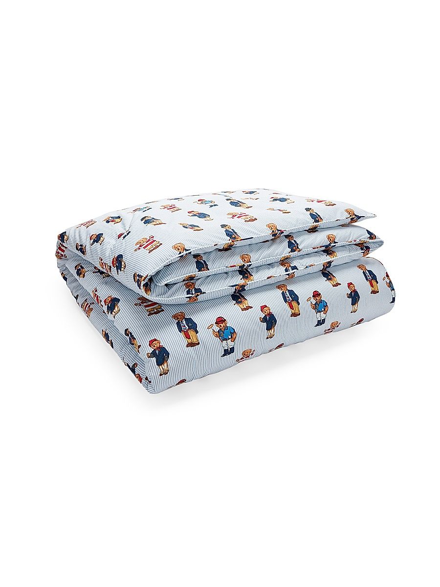 Teddy Bear Stripe 3-Piece Duvet Cover Set - Blue - Size Full