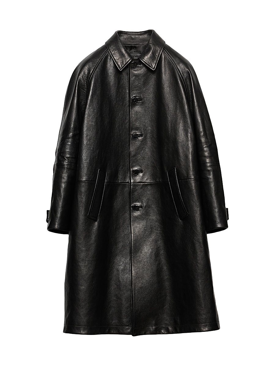 Men's Oversized Leather Coat - Black - Size 42