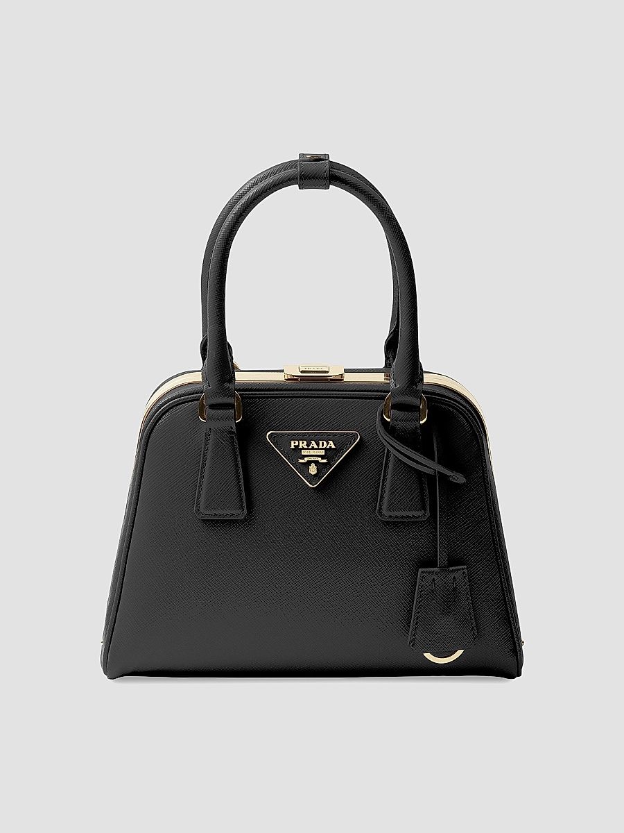 Prada Women's Pyramid Saffiano Leather Mini Top Handle Bag - Black
