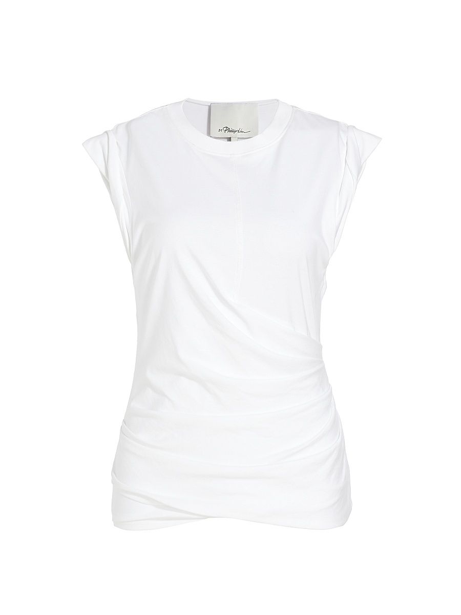 Women's Draped Jersey Top - White - Size Medium