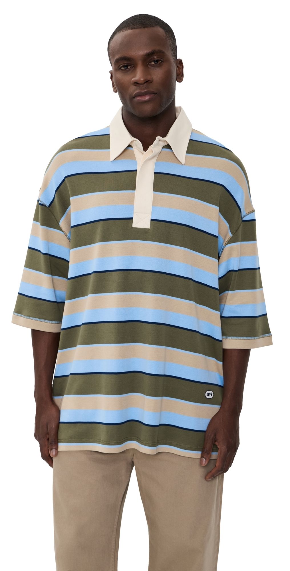 AMI Oversized Jersey Polo Bleucach/Khaki/Taupe/Encre M