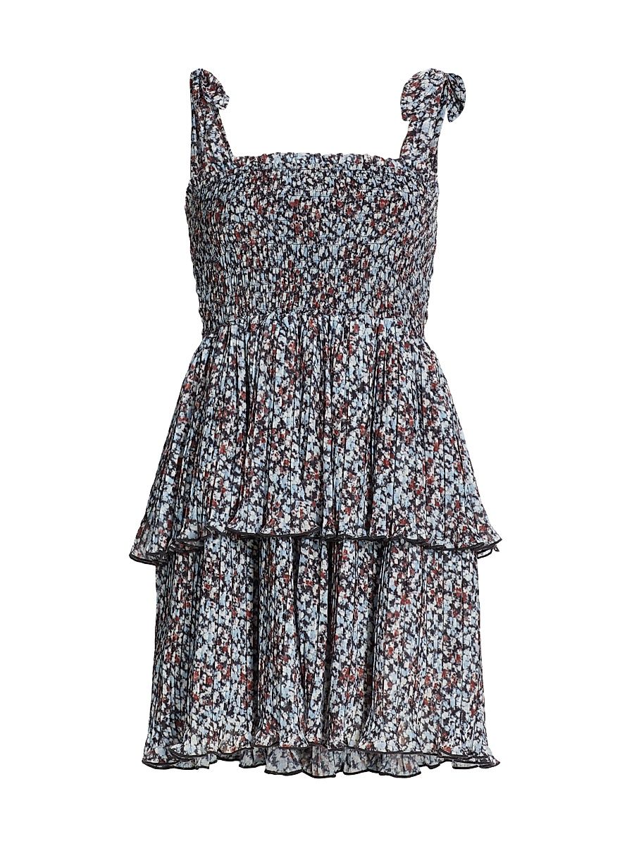 Women's Floral Georgette Smocked Minidress - Phantom - Size 14