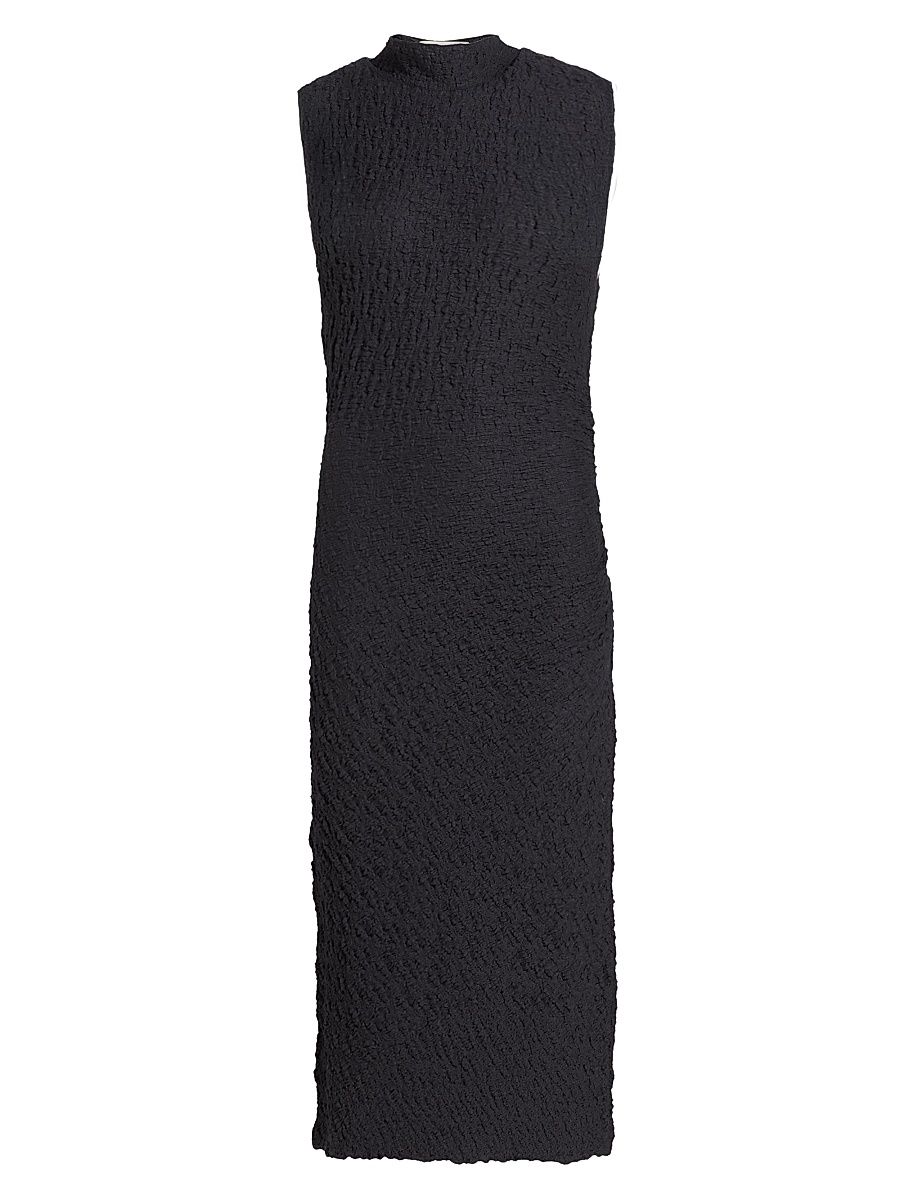 Women's Textured Sleeveless Side Drape Midi-Dress - Ink - Size XXS
