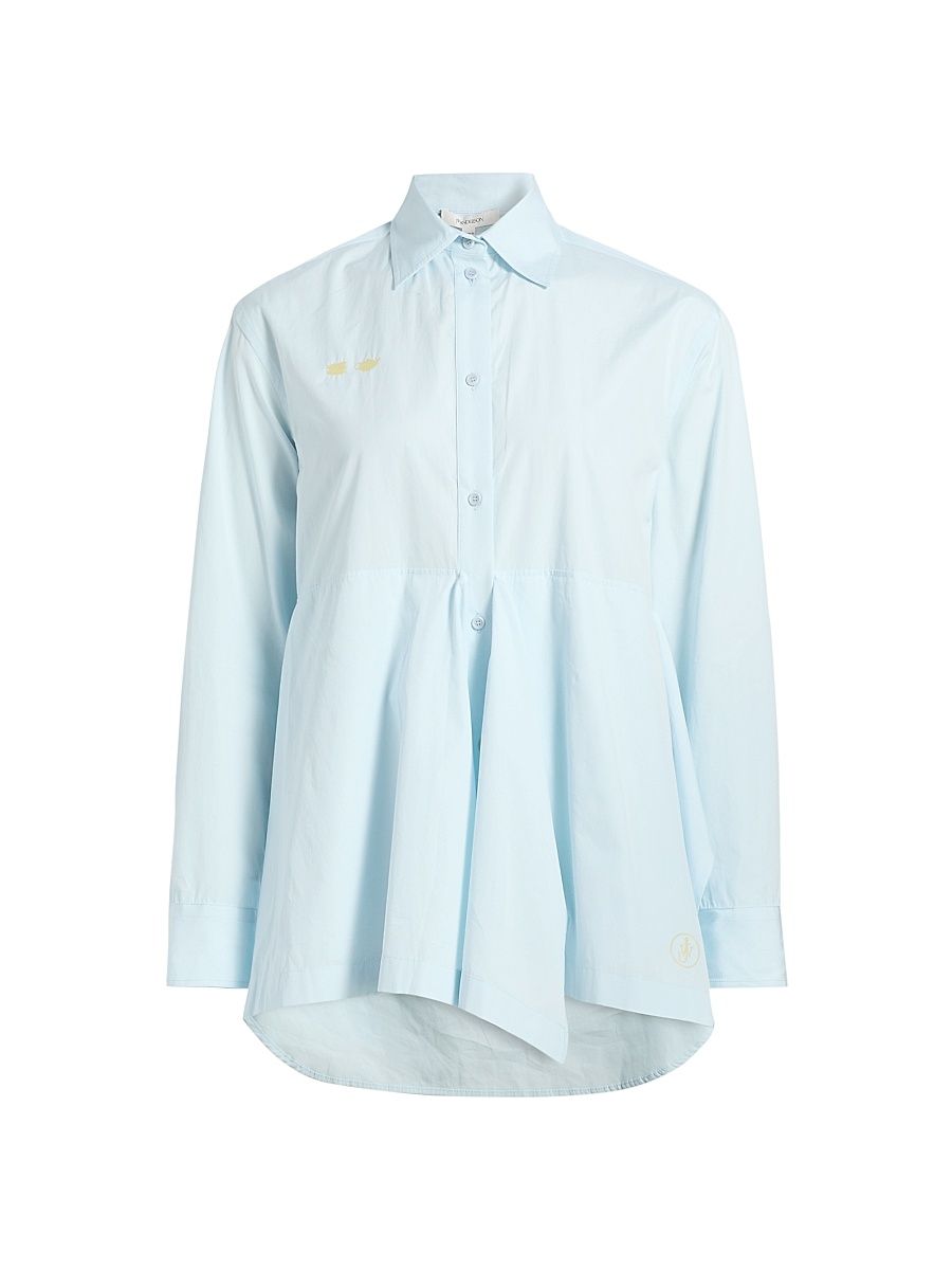 Women's Draped Cotton Peplum Shirt - Pale Blue - Size 2