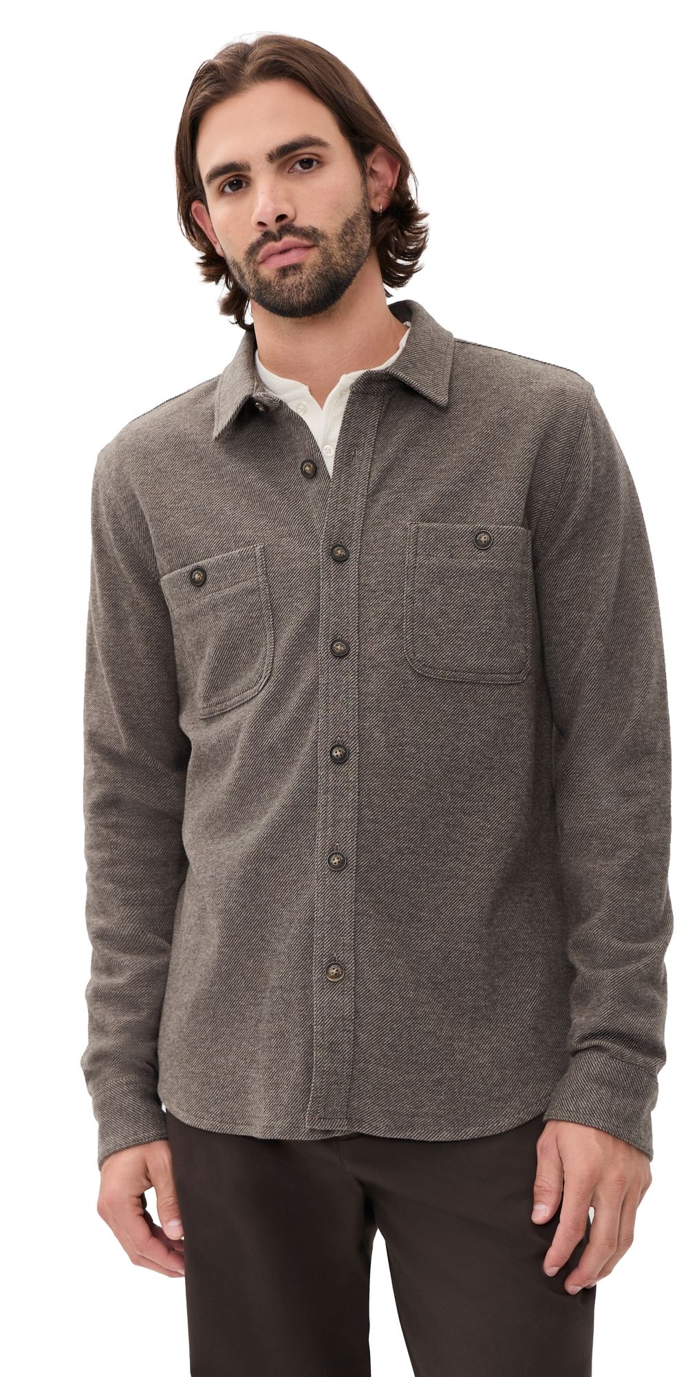 Marine Layer Pacifica Stretch Twill Overshirt Brown XXL