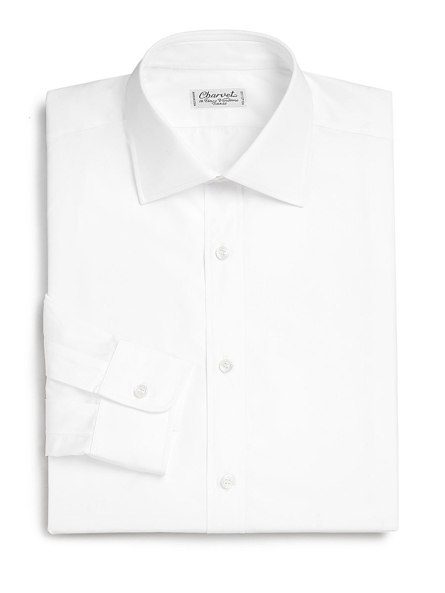 Men's Regular-Fit Cotton Long-Sleeve Dress Shirt - White - Size 18