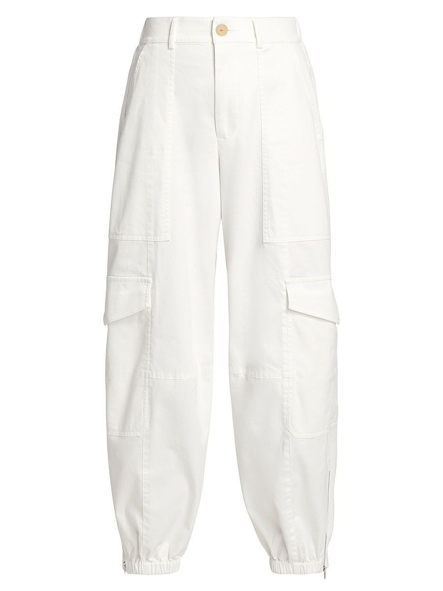 Women's Washed Cotton Twill Cargo Pants - Chalk - Size 10
