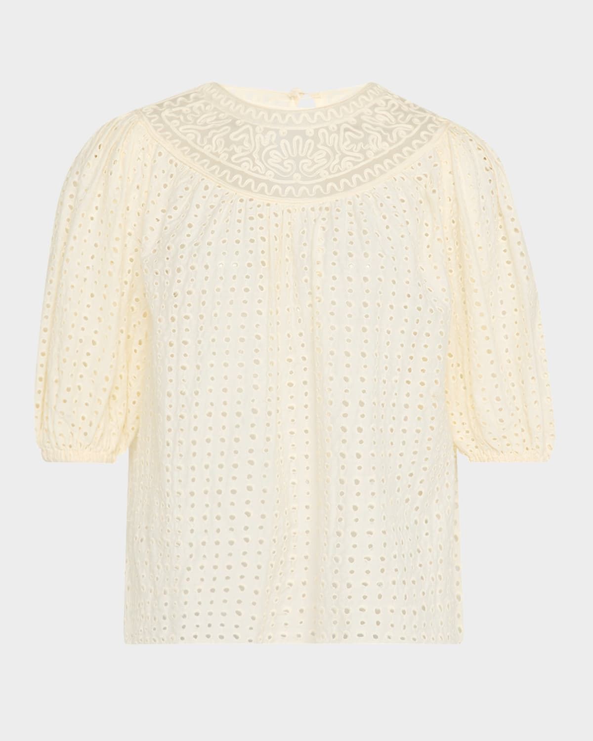 Amina Eyelet Puff-Sleeve Top
