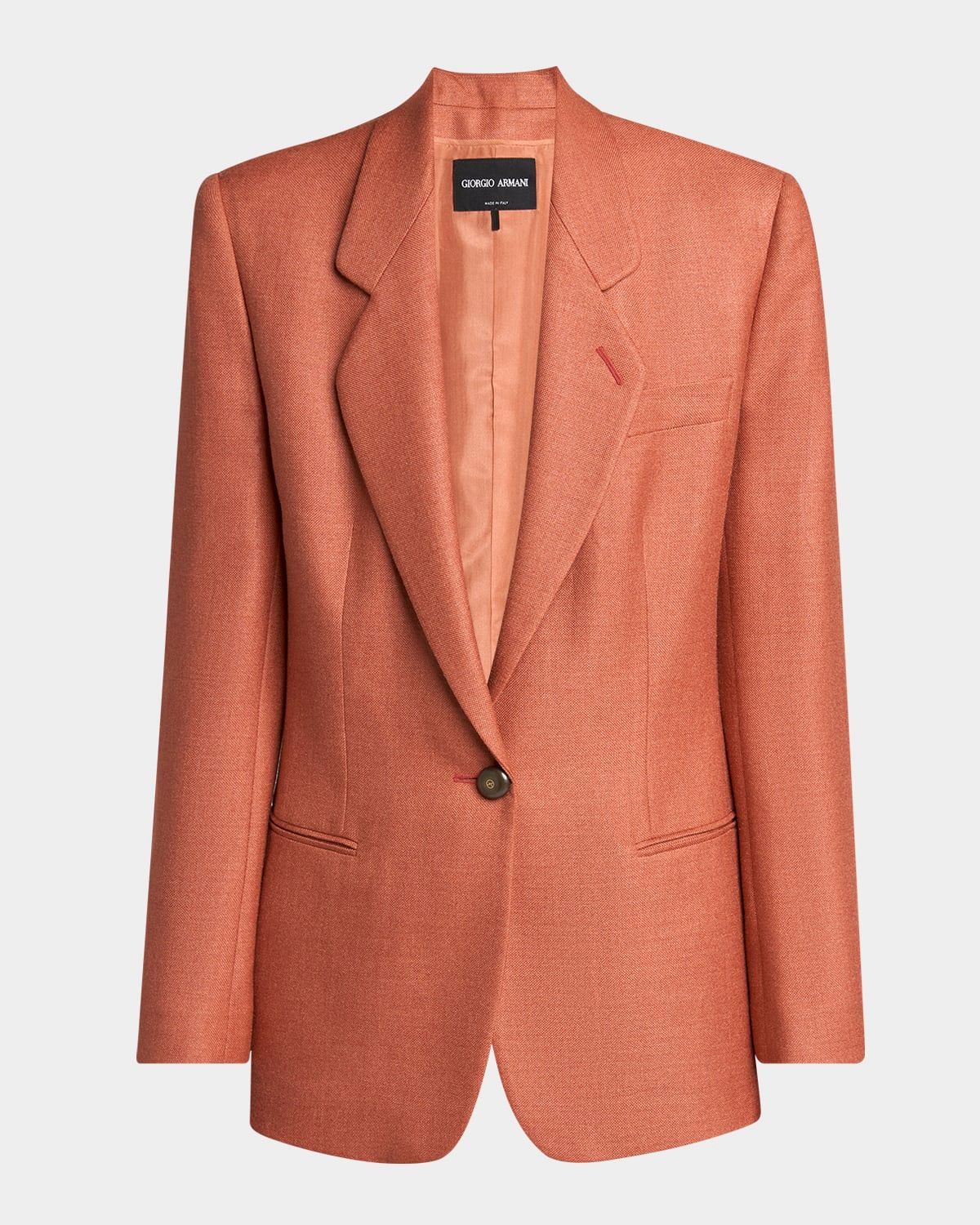 Silk-Wool Single-Breasted Blazer Jacket