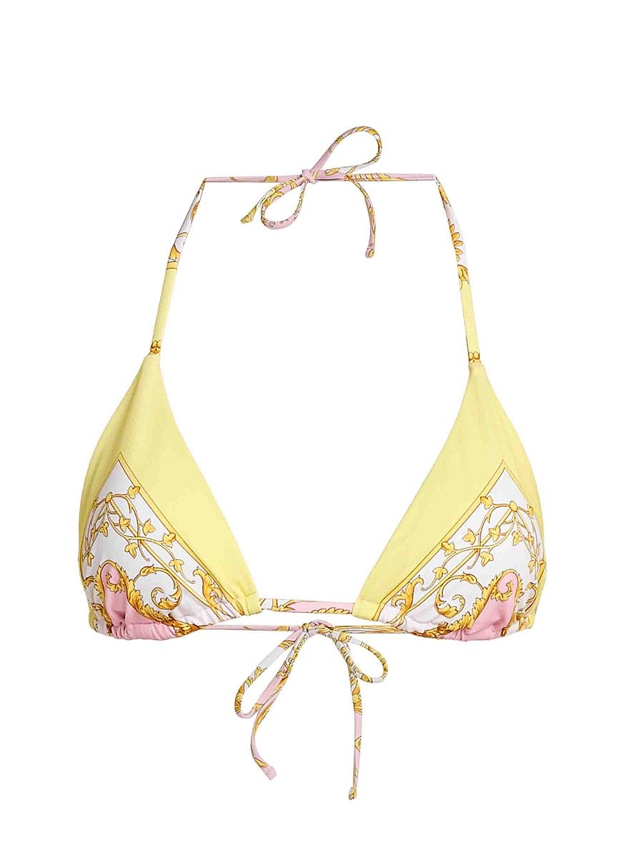 Women's Printed Tie Bikini Top - Pale Yellow Rose Quartz - Size XL