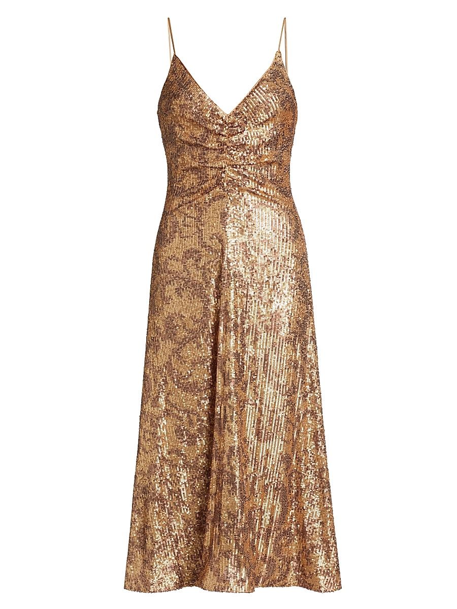 Women's Essence Leo Sequin Midi-Dress - Gold - Size 10