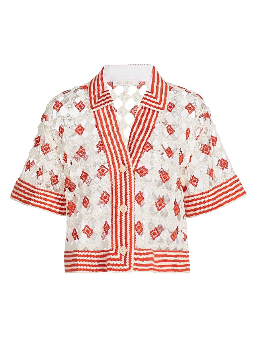 Women's Betty Geometric Open-Knit Shirt - Flame Sandstone - Size XL