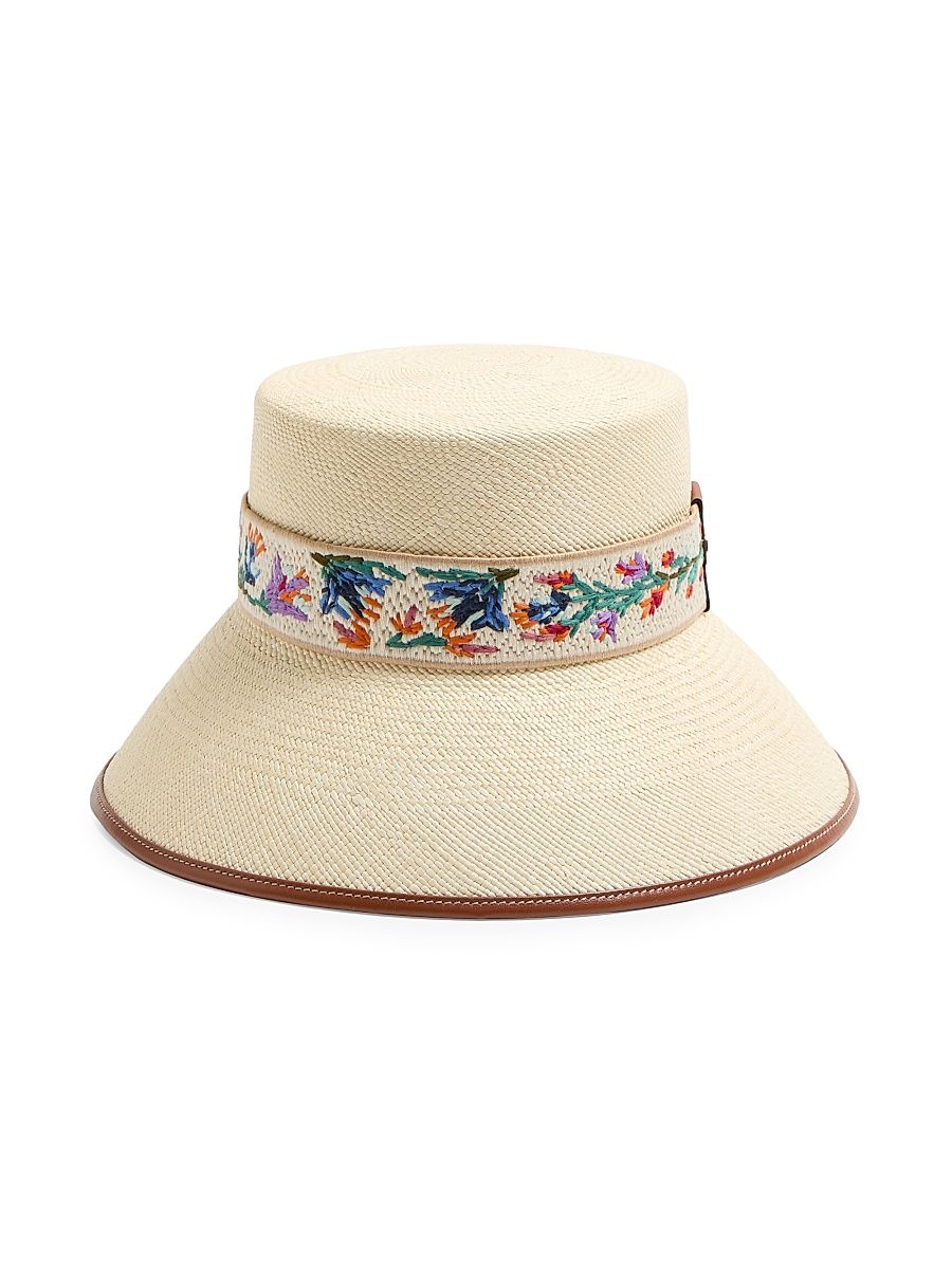 Women's Antibes Straw Bucket Hat - Natural Saddle Brown - Size Large