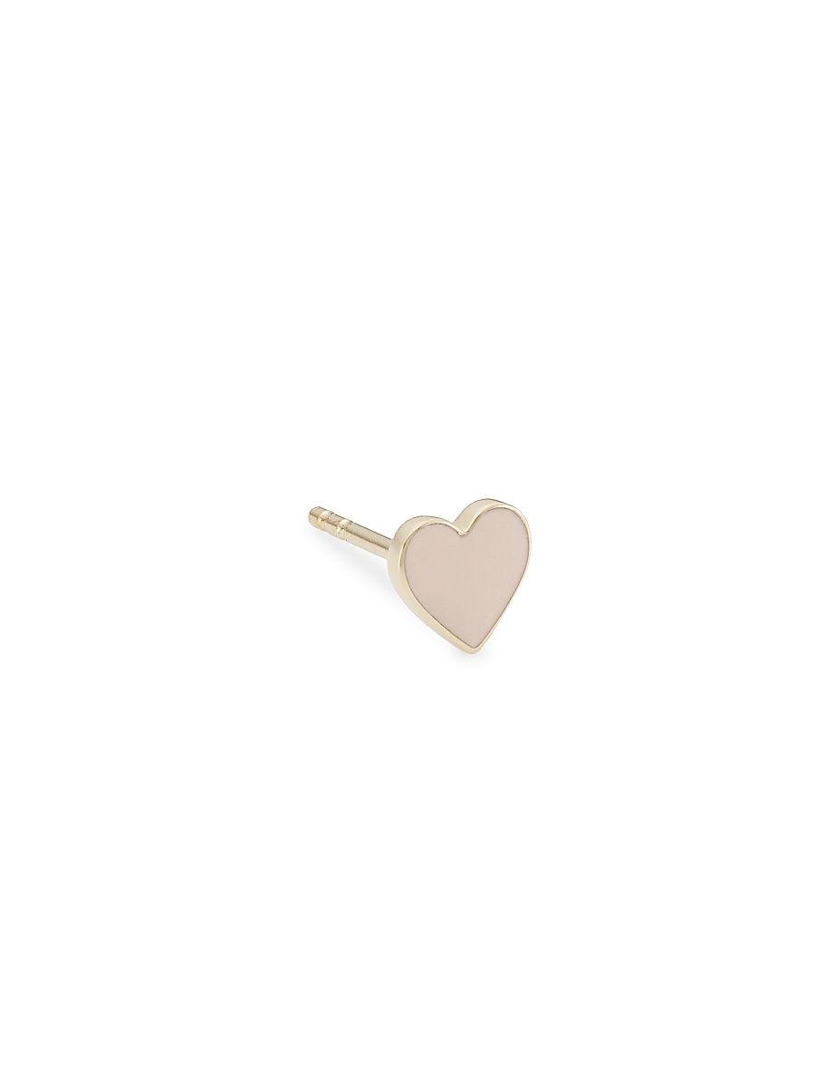 Women's 14K Yellow Gold & Enamel Mini Heart Stud Earring - Beige