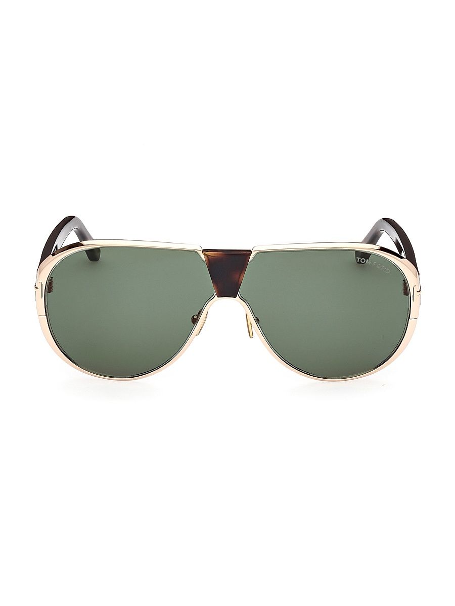 Men's Vincenzo 64MM Pilot Sunglasses - Shiny Rose Gold Green