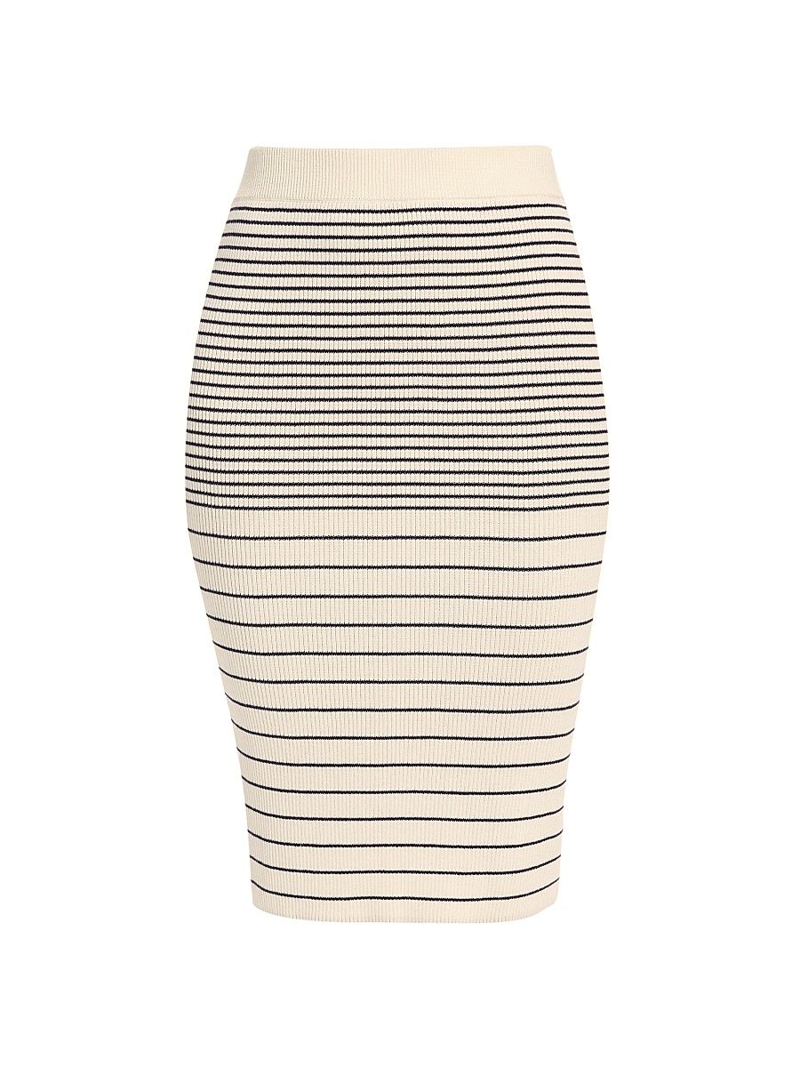 Women's Striped Rib Cotton & Silk Midi-Skirt - Chalk Ink - Size Small