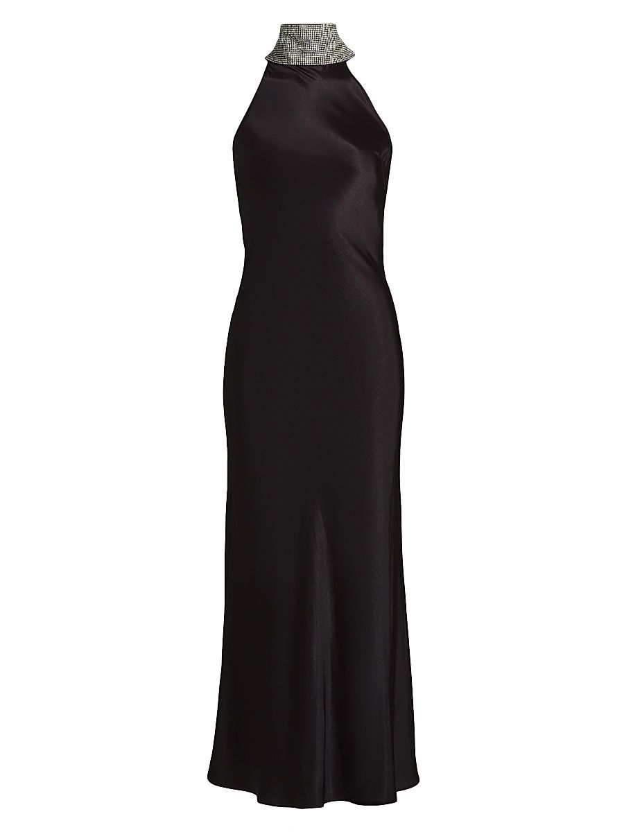 Women's Riella Crystal-Embellished Satin Halterneck Maxi-Dress - Black Clear - Size XL