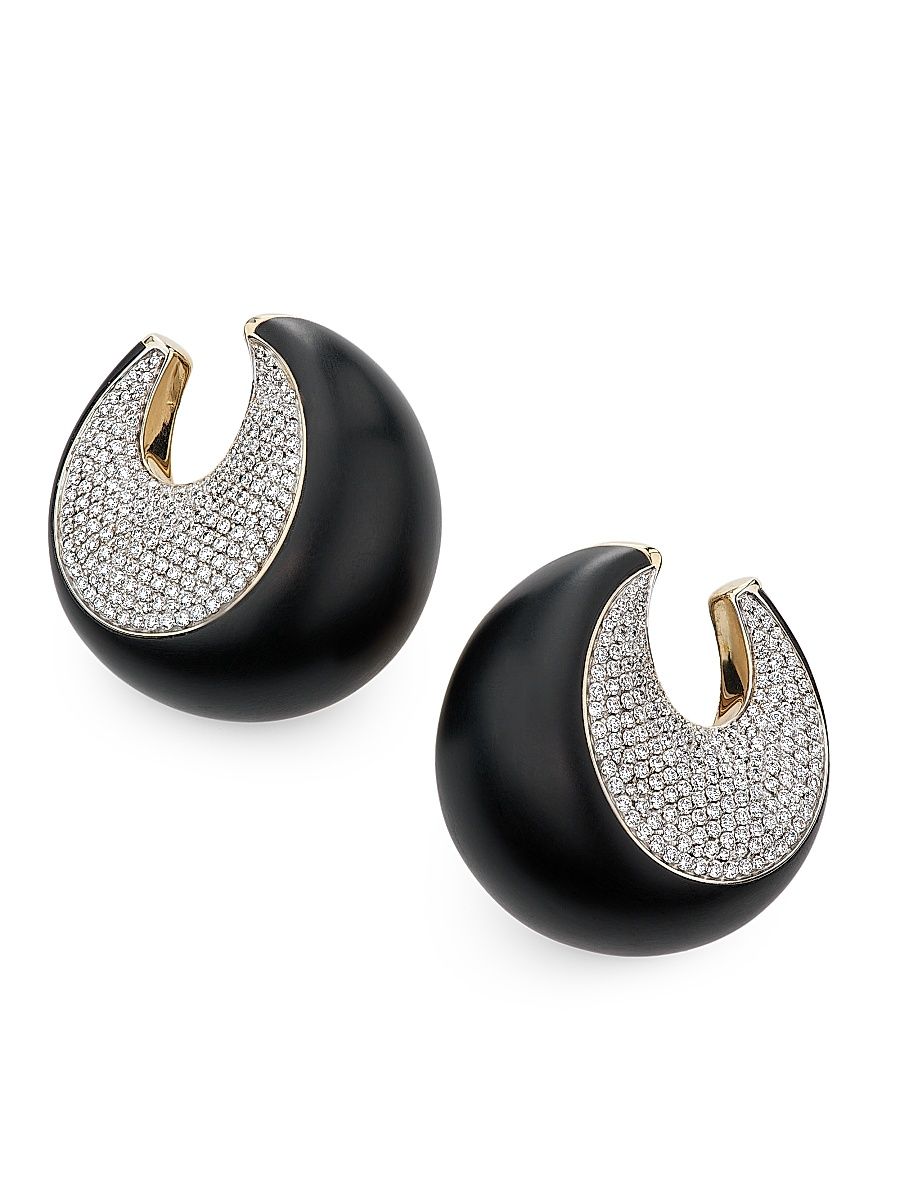 Women's Pirouette 18K Yellow Gold, Jet & 2.15 TCW Diamond Clip-On Earrings - White Gold