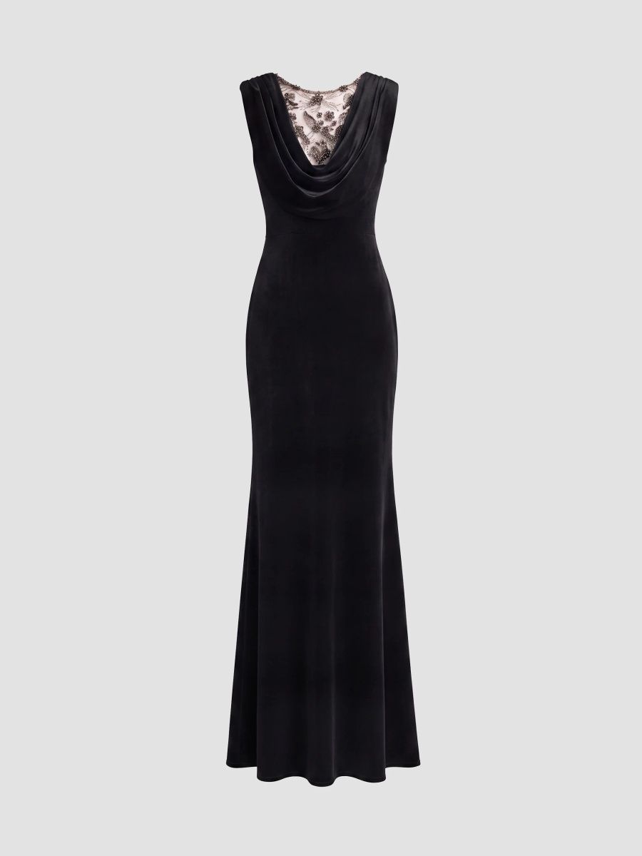 Mac Duggal Women's Beaded Velvet Cowl Gown - Black - Size 2