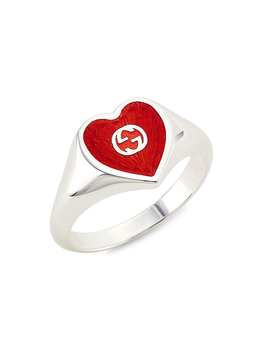 Women's GG Hearts Sterling Silver & Enamel Ring - Red - Size 7