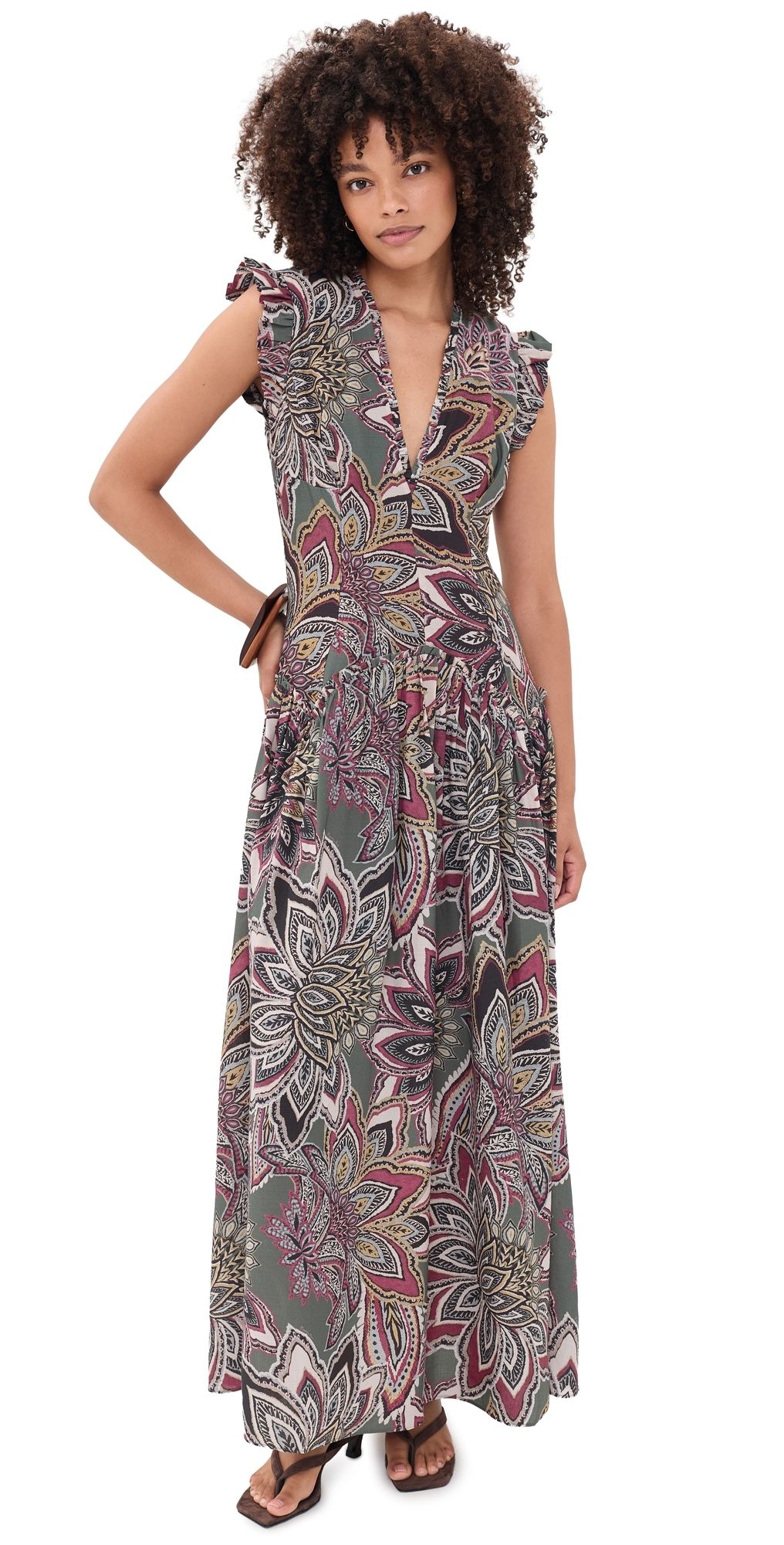 FARM Rio Tapestry Flowers Maxi Dress Tapestry Flower Dark Green S