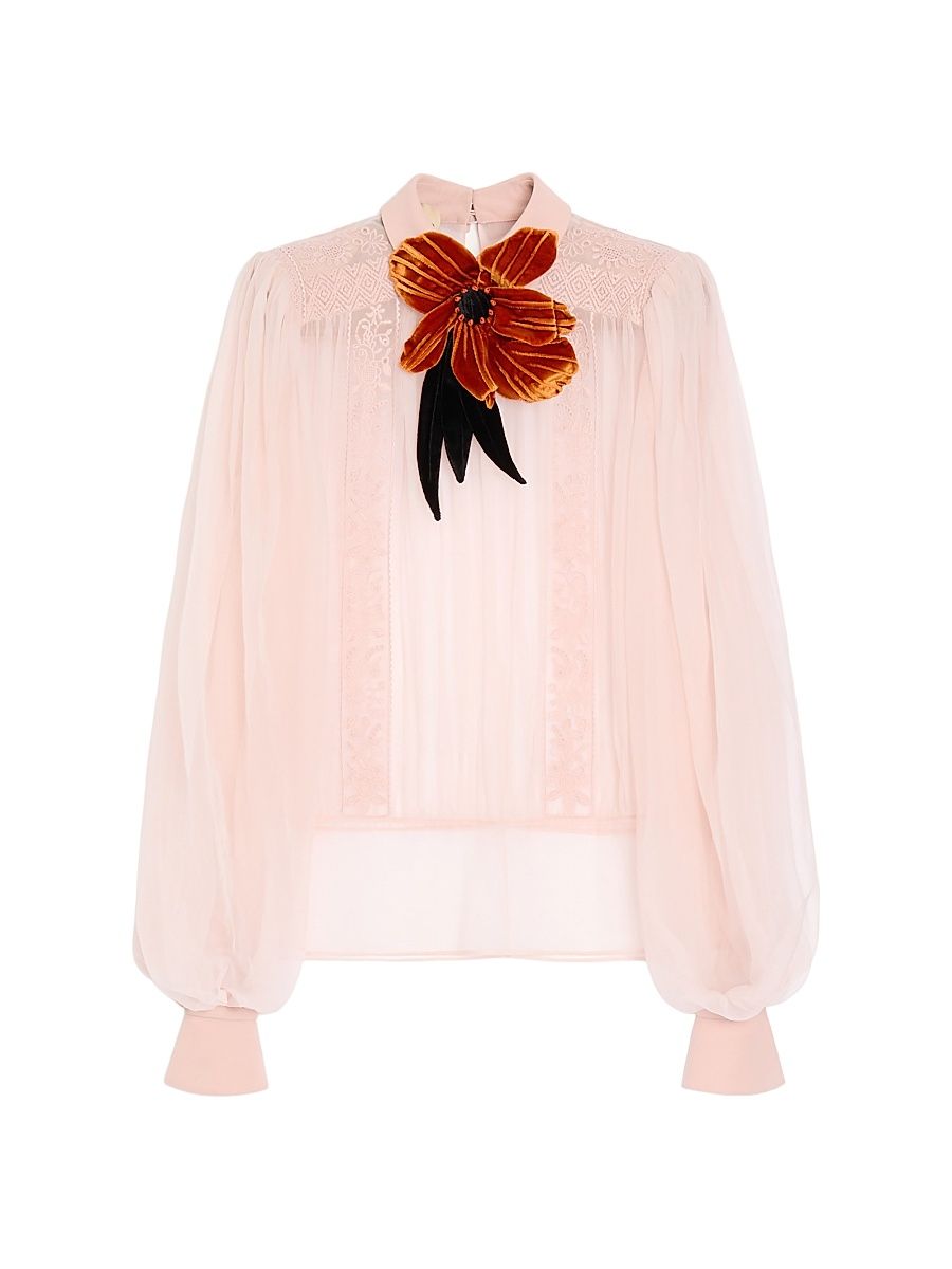 Women's Embroidered Organza Top - Pink - Size 2