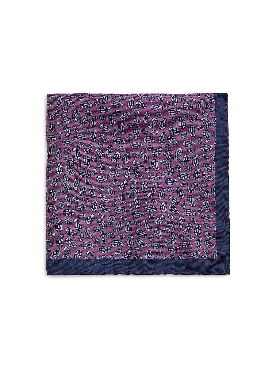 Men's Paisley Silk Pocket Square - Purple