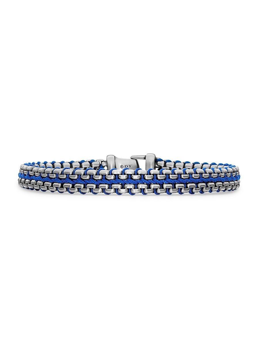 Men's Woven Box Chain Bracelet in Sterling Silver - Blue - Size Small