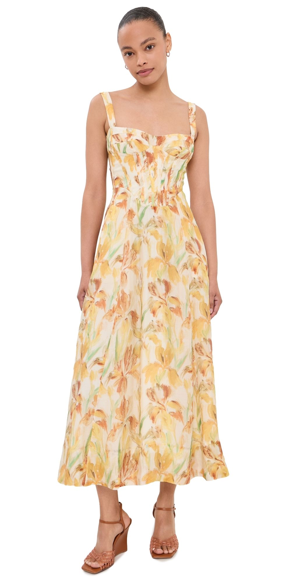 BARDOT Adaline Printed Midi Dress Yellow Floral 6