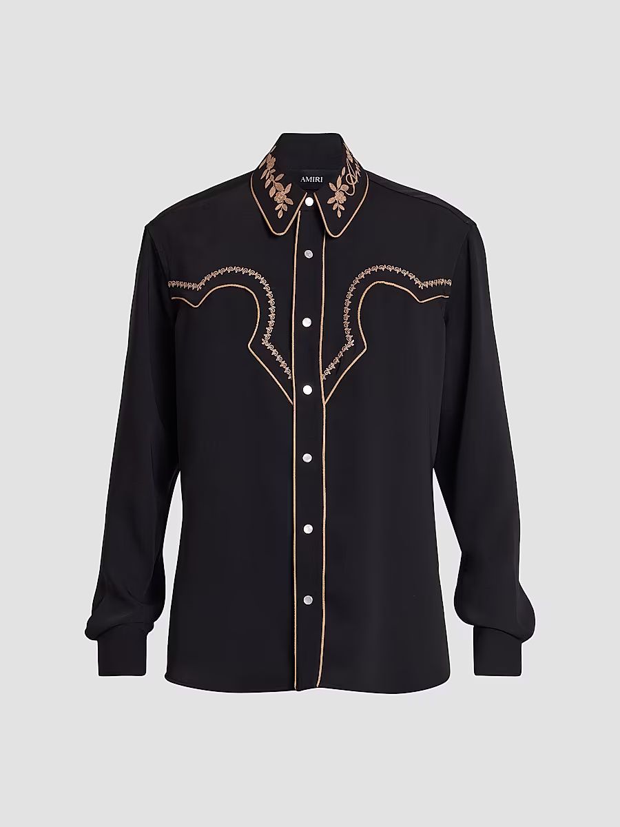 Men's Western Embroidered Shirt - Black - Size 46