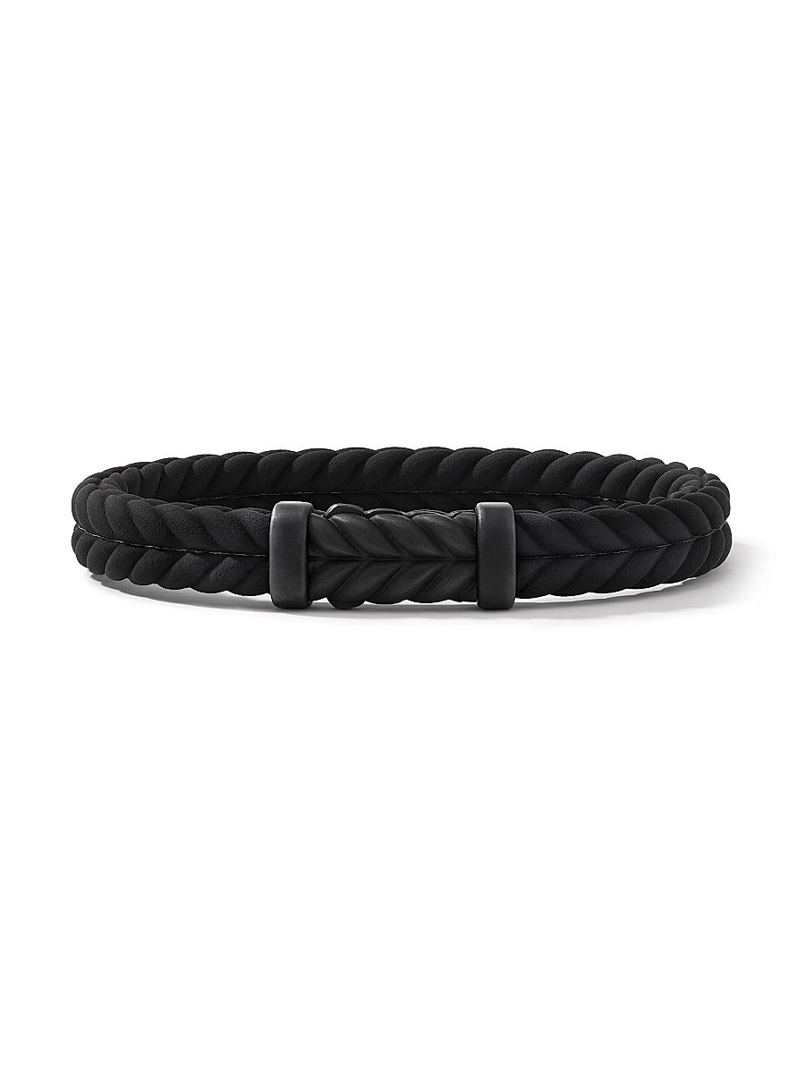 Men's Chevron Black Rubber Bracelet with Black Titanium - Black - Size Medium
