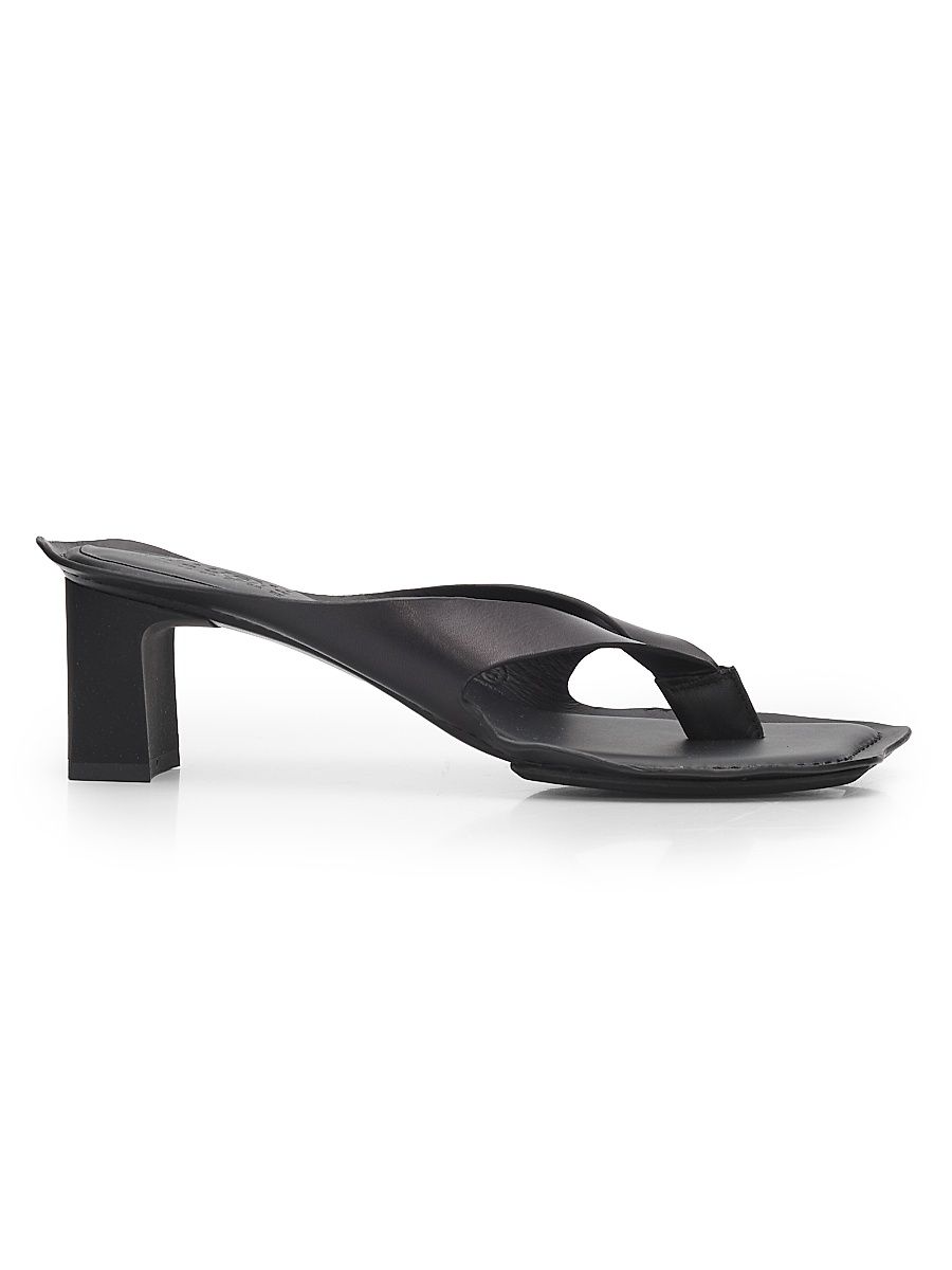 Women's 60MM Square-Toe Leather Block-Heel Sandals - Black - Size 11
