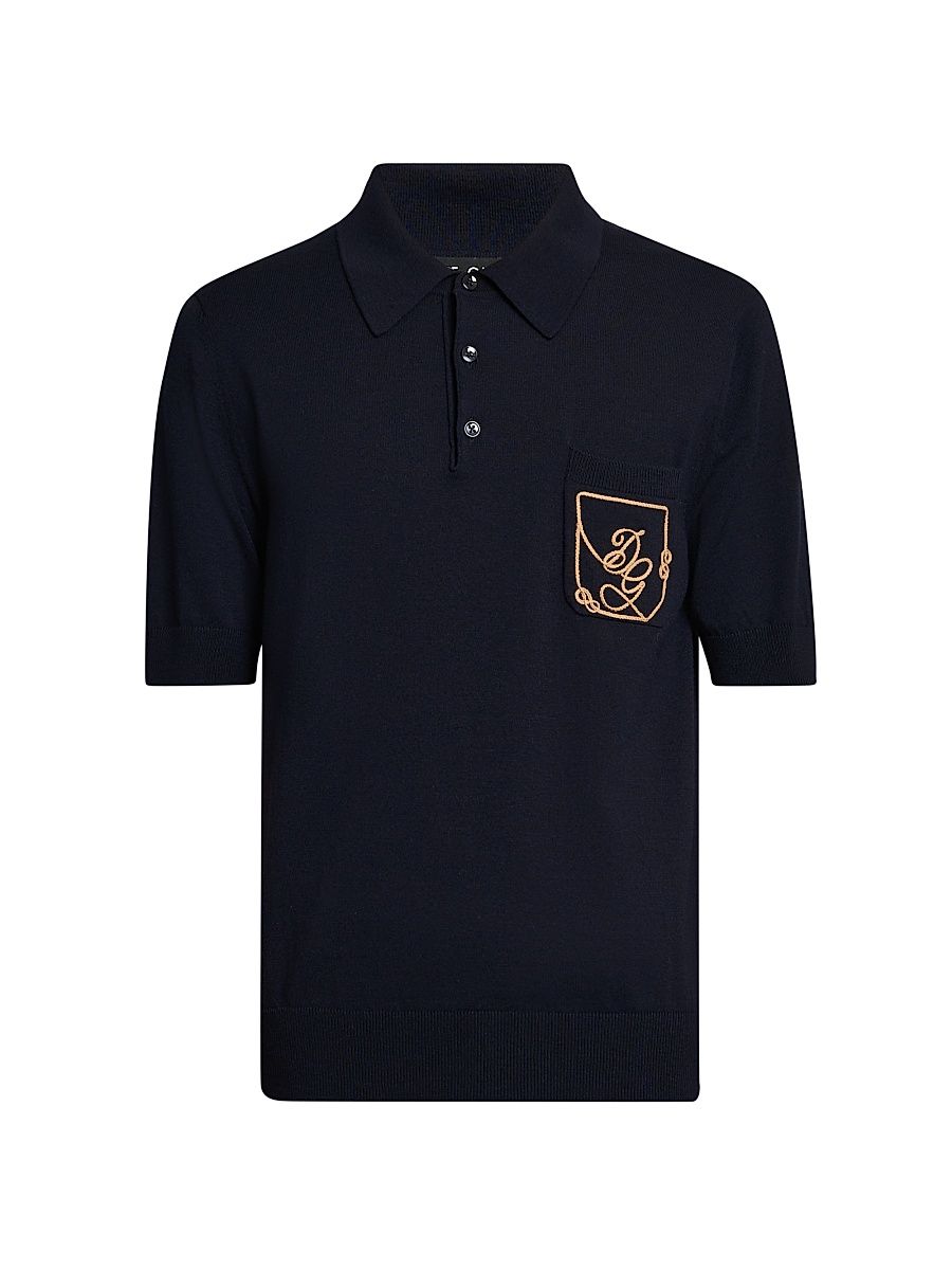 Men's Logo Embroidered Wool Polo Shirt - Blue Scurissimo - Size 48
