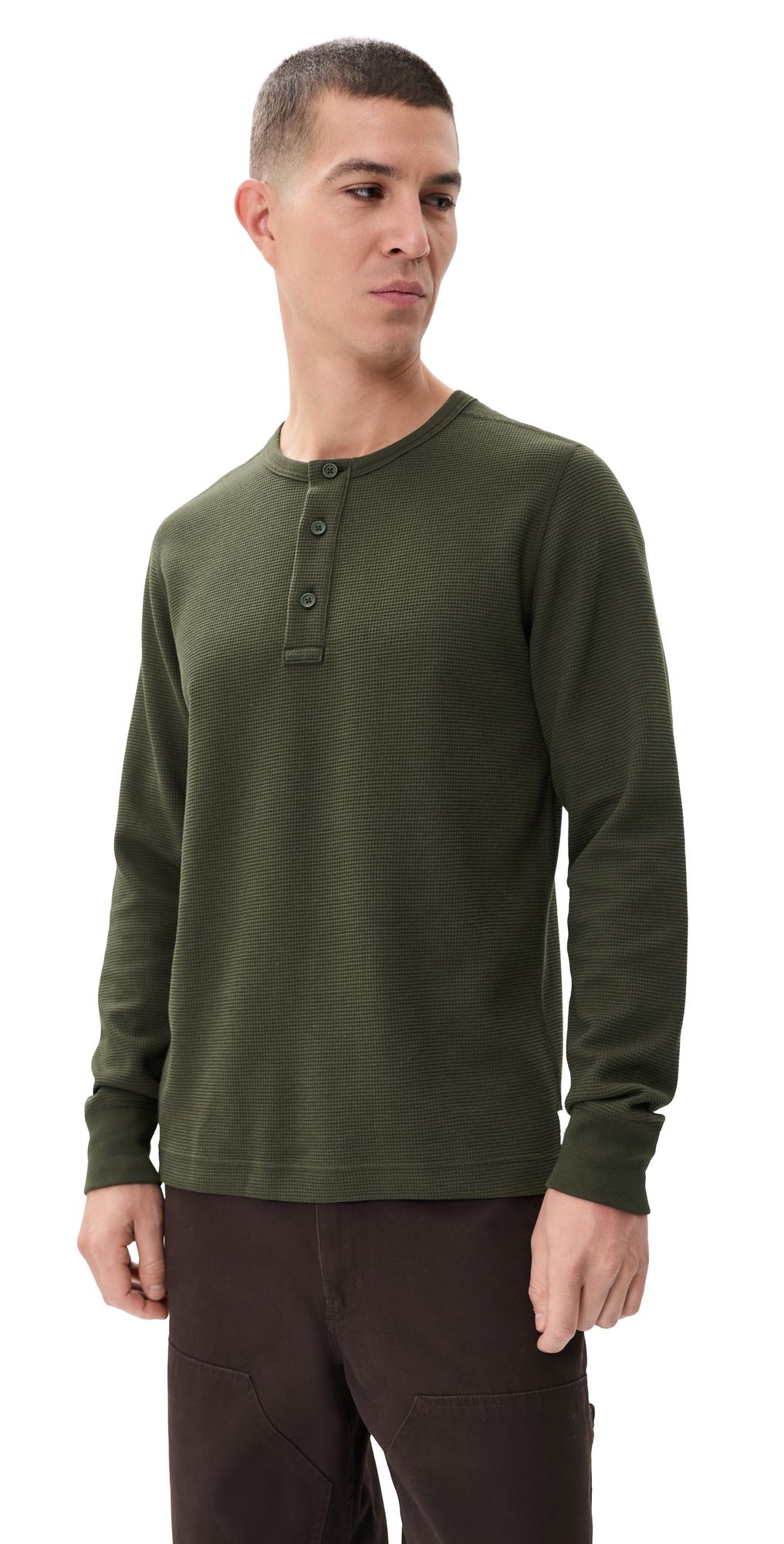 Reigning Champ Lightweight Waffle Standard Henley Dark Olive XXL