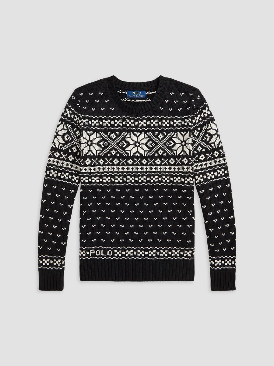 Polo Ralph Lauren Boy's Little Boy's & Boy's Snowflake Cotton Sweater - Polo Black Multi - Size 18
